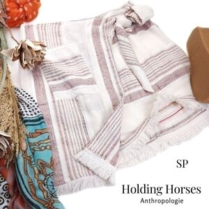 Holding Horses Anthropologie White Pink Striped Wrap Skirt Sz S